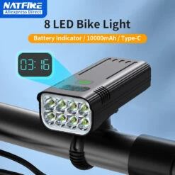 NATFIRE 10000mAh Bicycle Headlight With Digital Battery Indicator (USB Rechargeable)