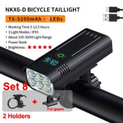 NATFIRE 5200mAh Bicycle Headlight With Digital Battery Indicator (USB Rechargeable)
